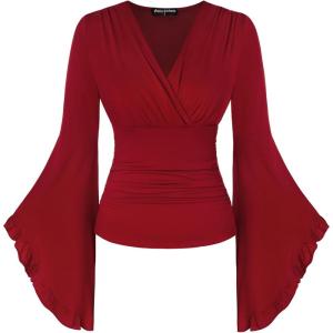 image:imageScarlet Darkness Bell Sleeve Tops for Women Renaissance Shirt Pirate Peasant BlouseRed