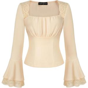 image:imageScarlet Darkness Long Sleeve Tops for Women Square Neck Shirts Fitted Fall Blouse Goth Victorian Tees Going Out ClothesApricot White