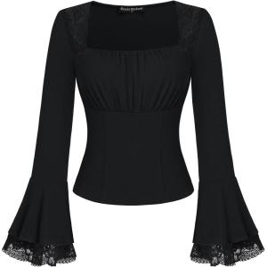 image:imageScarlet Darkness Long Sleeve Tops for Women Square Neck Shirts Fitted Fall Blouse Goth Victorian Tees Going Out ClothesBlack