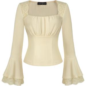 image:imageScarlet Darkness Long Sleeve Tops for Women Square Neck Shirts Fitted Fall Blouse Goth Victorian Tees Going Out ClothesLight Beige