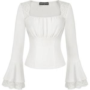 image:imageScarlet Darkness Long Sleeve Tops for Women Square Neck Shirts Fitted Fall Blouse Goth Victorian Tees Going Out ClothesWhite