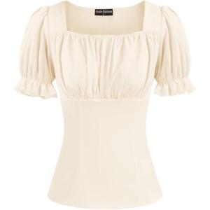 image:imageScarlet Darkness Peasant Tops for Women Vintage Puff Sleeve Square Neck Renaissance ShirtApricot