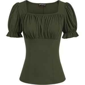 image:imageScarlet Darkness Peasant Tops for Women Vintage Puff Sleeve Square Neck Renaissance ShirtArmy Green