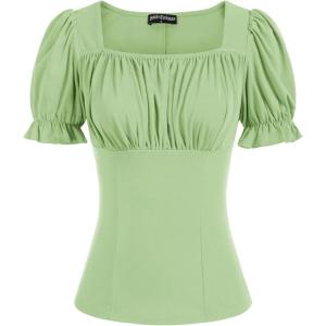 image:imageScarlet Darkness Peasant Tops for Women Vintage Puff Sleeve Square Neck Renaissance ShirtBean Green