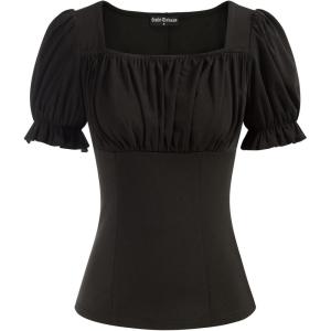 image:imageScarlet Darkness Peasant Tops for Women Vintage Puff Sleeve Square Neck Renaissance ShirtBlack