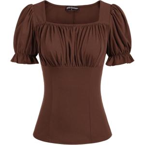 image:imageScarlet Darkness Peasant Tops for Women Vintage Puff Sleeve Square Neck Renaissance ShirtBrown
