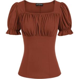 image:imageScarlet Darkness Peasant Tops for Women Vintage Puff Sleeve Square Neck Renaissance ShirtBrown Red