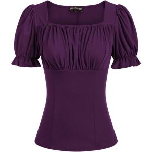 image:imageScarlet Darkness Peasant Tops for Women Vintage Puff Sleeve Square Neck Renaissance ShirtEggplant