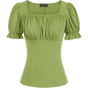 image:imageScarlet Darkness Peasant Tops for Women Vintage Puff Sleeve Square Neck Renaissance ShirtGrass Green