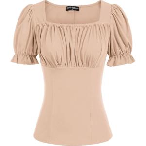 image:imageScarlet Darkness Peasant Tops for Women Vintage Puff Sleeve Square Neck Renaissance ShirtKhaki