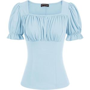 image:imageScarlet Darkness Peasant Tops for Women Vintage Puff Sleeve Square Neck Renaissance ShirtLight Blue