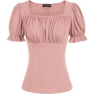 image:imageScarlet Darkness Peasant Tops for Women Vintage Puff Sleeve Square Neck Renaissance ShirtLight Pink