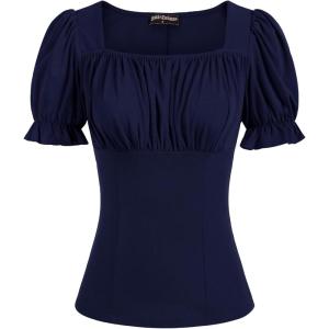 image:imageScarlet Darkness Peasant Tops for Women Vintage Puff Sleeve Square Neck Renaissance ShirtNavy