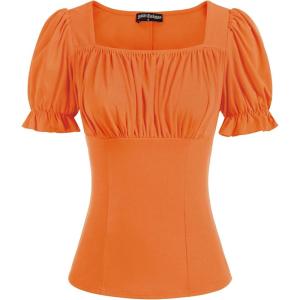 image:imageScarlet Darkness Peasant Tops for Women Vintage Puff Sleeve Square Neck Renaissance ShirtOrange