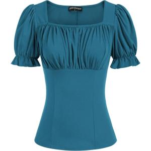 image:imageScarlet Darkness Peasant Tops for Women Vintage Puff Sleeve Square Neck Renaissance ShirtPeacock Blue