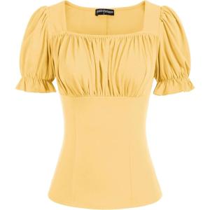 image:imageScarlet Darkness Peasant Tops for Women Vintage Puff Sleeve Square Neck Renaissance ShirtSoft Yellow
