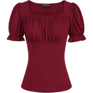 image:imageScarlet Darkness Peasant Tops for Women Vintage Puff Sleeve Square Neck Renaissance ShirtVine Red