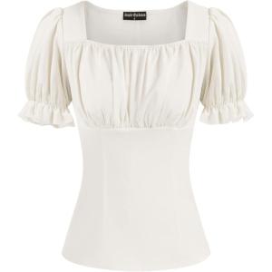 image:imageScarlet Darkness Peasant Tops for Women Vintage Puff Sleeve Square Neck Renaissance ShirtWhite