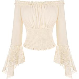 image:imageScarlet Darkness Renaissance Shirt Women Bell Sleeve Off The Shoulder Pirate Blouse Peasant Dressy TopBeige