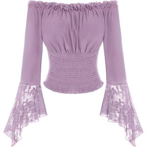 image:imageScarlet Darkness Renaissance Shirt Women Bell Sleeve Off The Shoulder Pirate Blouse Peasant Dressy TopPurple
