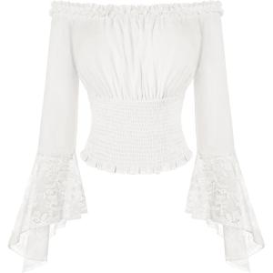 image:imageScarlet Darkness Renaissance Shirt Women Bell Sleeve Off The Shoulder Pirate Blouse Peasant Dressy TopWhite
