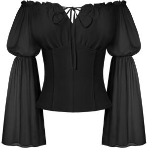 image:imageScarlet Darkness Renaissance Shirt Women Long Sleeve Off Shoulder Tops Pirate Peasant BlouseBlack