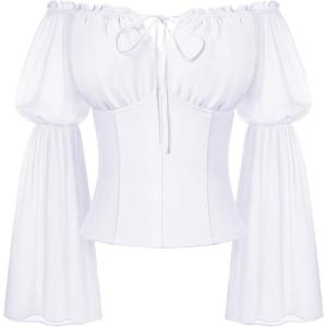 image:imageScarlet Darkness Renaissance Shirt Women Long Sleeve Off Shoulder Tops Pirate Peasant BlouseWhite