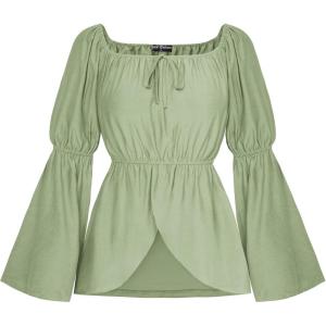 image:imageScarlet Darkness Renaissance Shirt Women Off Shoulder Bell Sleeve Tops Pirate Peasant BlouseLight Green