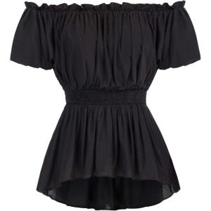 image:imageScarlet Darkness Renaissance Shirt Women Off Shoulder Short Sleeve Tops Summer Peasant Pirate Shirt Peplum BlouseBlack