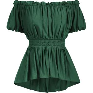 image:imageScarlet Darkness Renaissance Shirt Women Off Shoulder Short Sleeve Tops Summer Peasant Pirate Shirt Peplum BlouseDark Green
