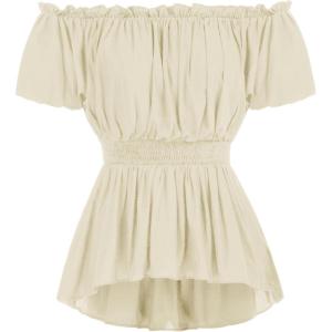 image:imageScarlet Darkness Renaissance Shirt Women Off Shoulder Short Sleeve Tops Summer Peasant Pirate Shirt Peplum BlouseLight Apricot