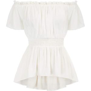 image:imageScarlet Darkness Renaissance Shirt Women Off Shoulder Short Sleeve Tops Summer Peasant Pirate Shirt Peplum BlouseWhite