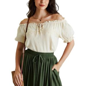 image:imageScarlet Darkness Renaissance Shirt Women Summer Off Shoulder Short Sleeve Peasant TopsBeige