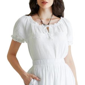 image:imageScarlet Darkness Renaissance Shirt Women Summer Off Shoulder Short Sleeve Peasant TopsWhite