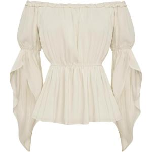 image:imageScarlet Darkness Renaissance Shirt for Women Bell Sleeve Peasant Tops and BlouseLight Apricot