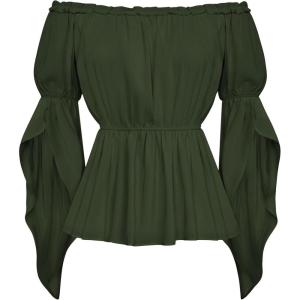 image:imageScarlet Darkness Renaissance Shirt for Women Bell Sleeve Peasant Tops and BlouseOlive Green