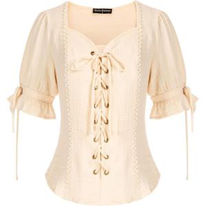 image:imageScarlet Darkness Renaissance Shirts for Women Summer Plus Size Laceup TopsApricot