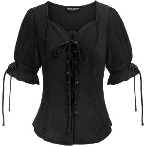 image:imageScarlet Darkness Renaissance Shirts for Women Summer Plus Size Laceup TopsBlack