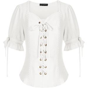 image:imageScarlet Darkness Renaissance Shirts for Women Summer Plus Size Laceup TopsWhite