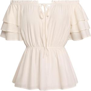 image:imageScarlet Darkness Women Renaissance Pirate Shirt Off Shoulder Blouse Ruffled Sleeve TopsApricot