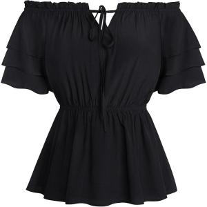image:imageScarlet Darkness Women Renaissance Pirate Shirt Off Shoulder Blouse Ruffled Sleeve TopsBlack