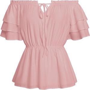 image:imageScarlet Darkness Women Renaissance Pirate Shirt Off Shoulder Blouse Ruffled Sleeve TopsNude Pink