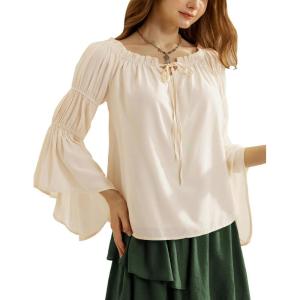 image:imageScarlet Darkness Women Renaissance Shirt Off Shoulder Bell Sleeve Ruffle Casual Loose Peasant TopsApricot
