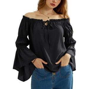 image:imageScarlet Darkness Women Renaissance Shirt Off Shoulder Bell Sleeve Ruffle Casual Loose Peasant TopsBlack