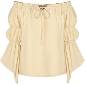 image:imageScarlet Darkness Women Renaissance Shirt Off Shoulder Bell Sleeve Ruffle Casual Loose Peasant TopsCream