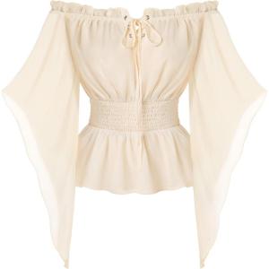 image:imageScarlet Darkness Women Renaissance Shirt Off Shoulder Bell Sleeve Smocked Waist Tops BlouseApricot