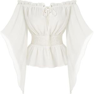image:imageScarlet Darkness Women Renaissance Shirt Off Shoulder Bell Sleeve Smocked Waist Tops BlouseWhite