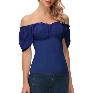 image:imageScarlet Darkness Women Renaissance Shirt Off Shoulder Flutter Short Sleeve Top Summer Square Neck Peasant BlouseRoyal Blue