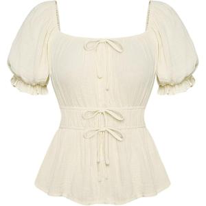 image:imageScarlet Darkness Women Renaissance Shirt Puff Sleeve Square Neck Peasant Pirate BlouseApricot