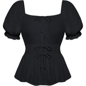 image:imageScarlet Darkness Women Renaissance Shirt Puff Sleeve Square Neck Peasant Pirate BlouseBlack